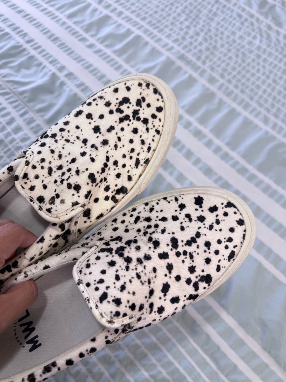 Slip-On Spatter-Print Calf Hair Sneakers - White/Black - Picture 3 of 9